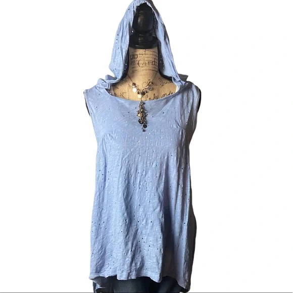 ODDY Tops Oddi Blue Distressed Sleeveless Hoodie Poshmark